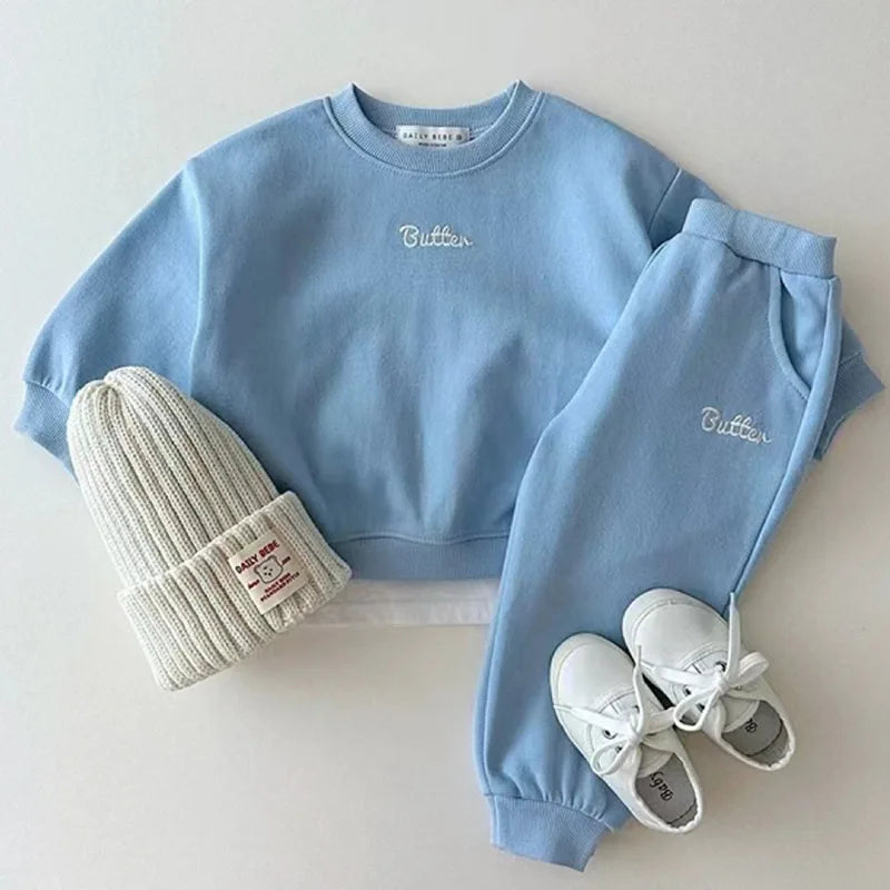 Korean Letter Kids' Cotton Sweater & Pants Set