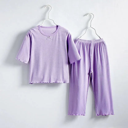 Girls Ice Silk Thin Pajamas Outfit Set