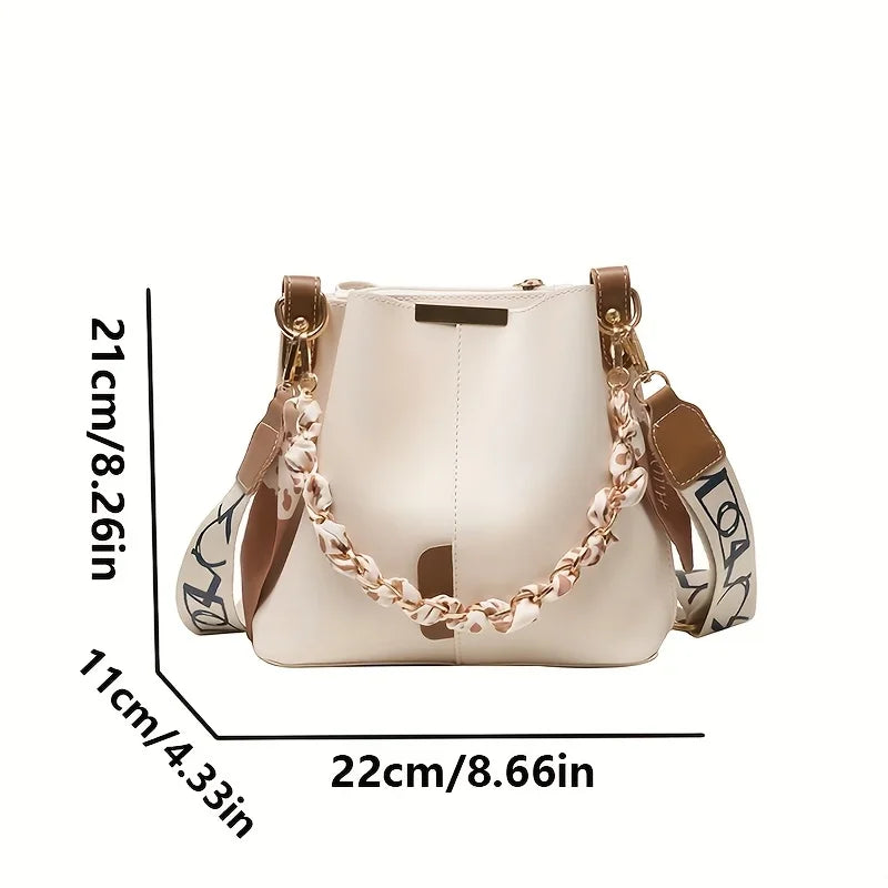 Shoulder Large Capacity Ribbon Chain Bucket Bag