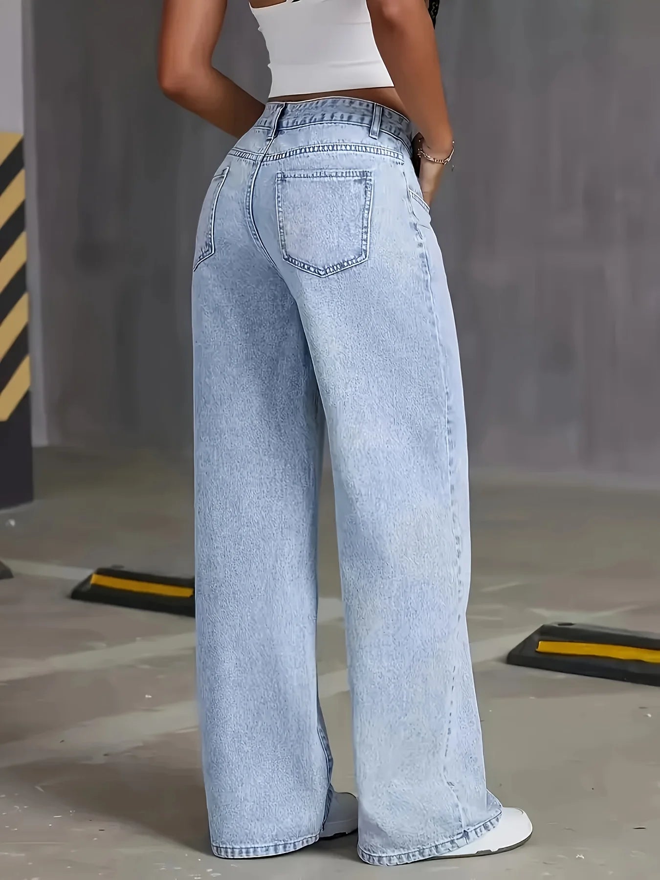 Y2k Light Blue Wide Leg Denim Stretch Free Four Seasons Jeans