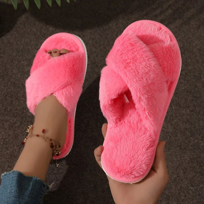 DANA Cross Strap Fur Slippers