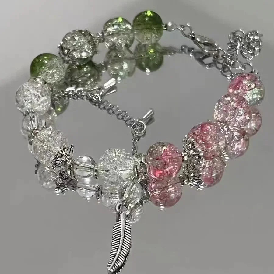 Fairy Butterfly Green Bead Tassels Chain Bracelet