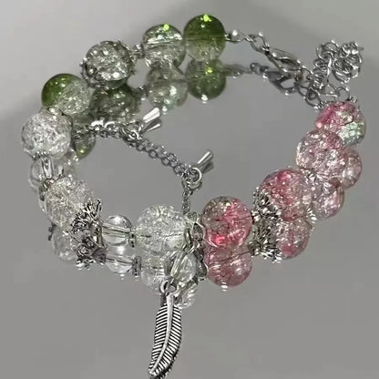 Fairy Butterfly Green Bead Tassels Chain Bracelet