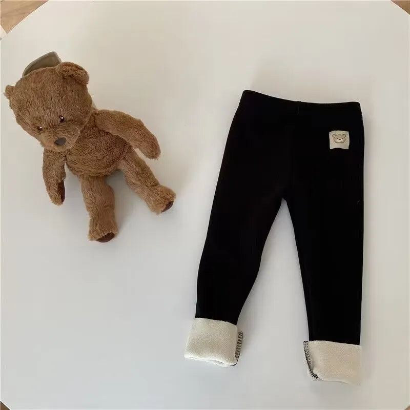 Autumn Fleece Cartoon Bear Elastic Skinny Warm Leggings