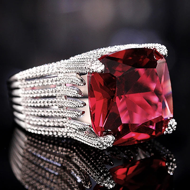 Square Dark Red Cubic Zirconia Hyperbole Noble Rings