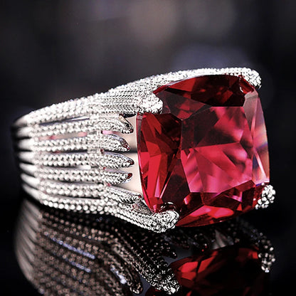Square Dark Red Cubic Zirconia Hyperbole Noble Rings
