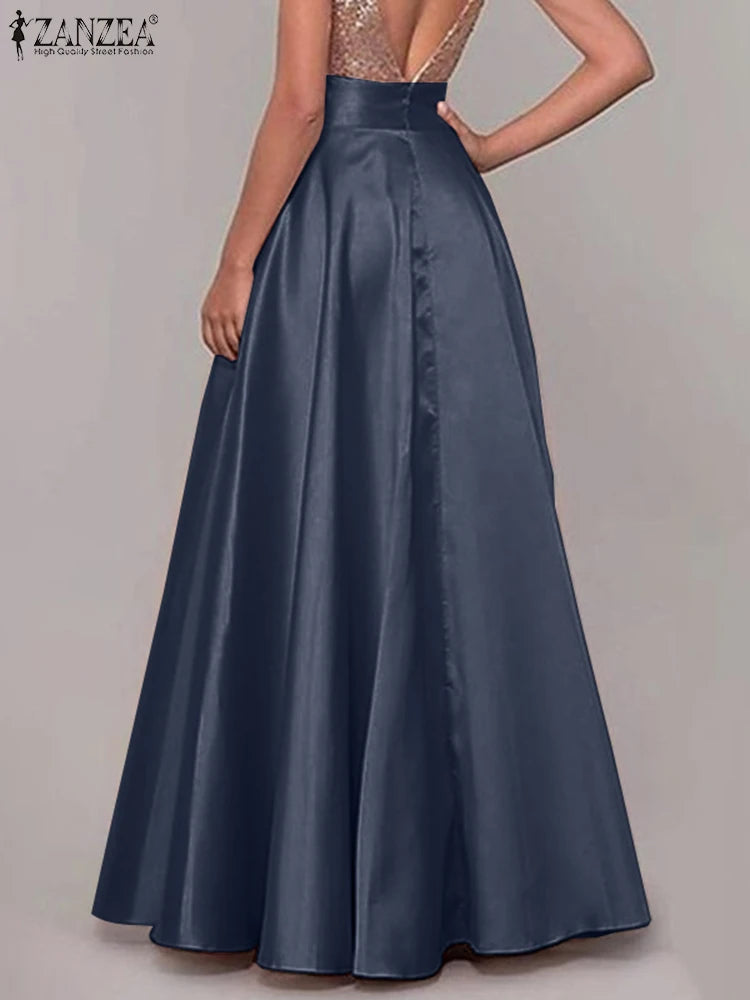 Satin Silk Black Maxi Long Skirts