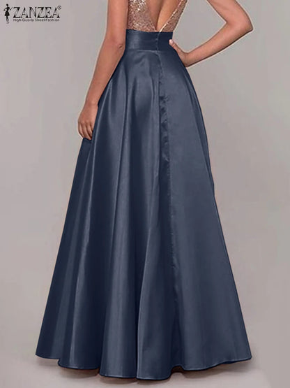 Satin Silk Black Maxi Long Skirts