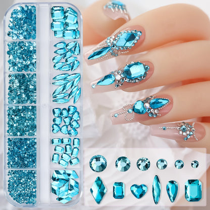 12Gird 3D Glass AB Crystal Nail Art Rhinestones Kit