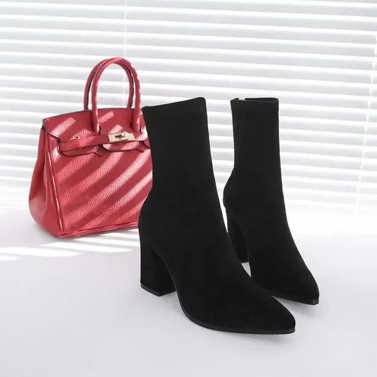 Ankle Chunky High Heel Sock Chelsea Sexy Warm Boots