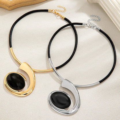Exaggerated geometric spiral snail shaped oil drop pendant necklace