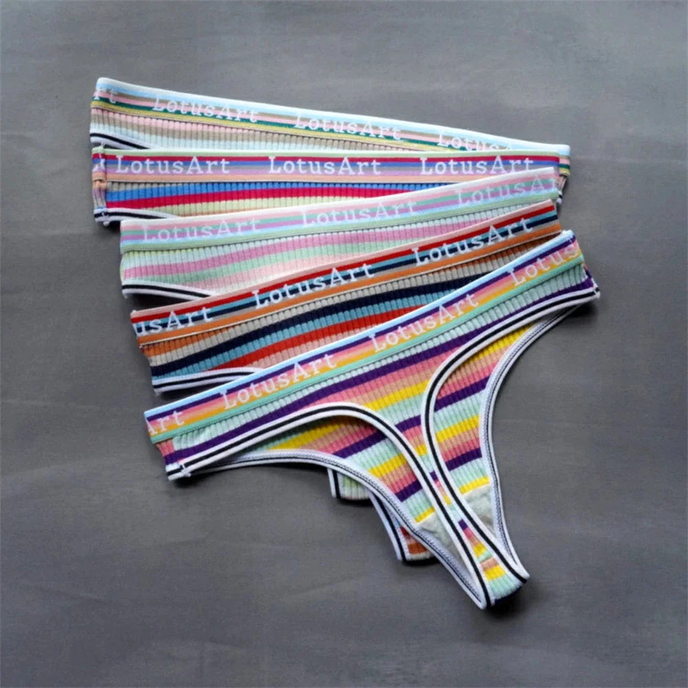 3 Pcs Brazilian Stripe Underwear Colorful Low Waist Cotton G-string Plus Size