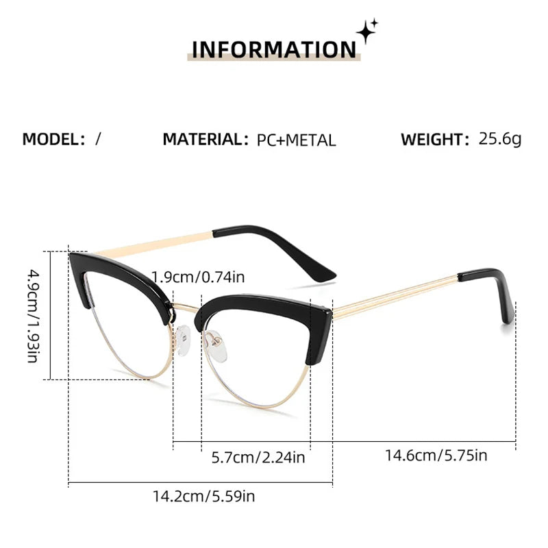 Metal Cat Eye Reading Glasses Anti-blue Light High-definition Protective Lens Reading Glasses
