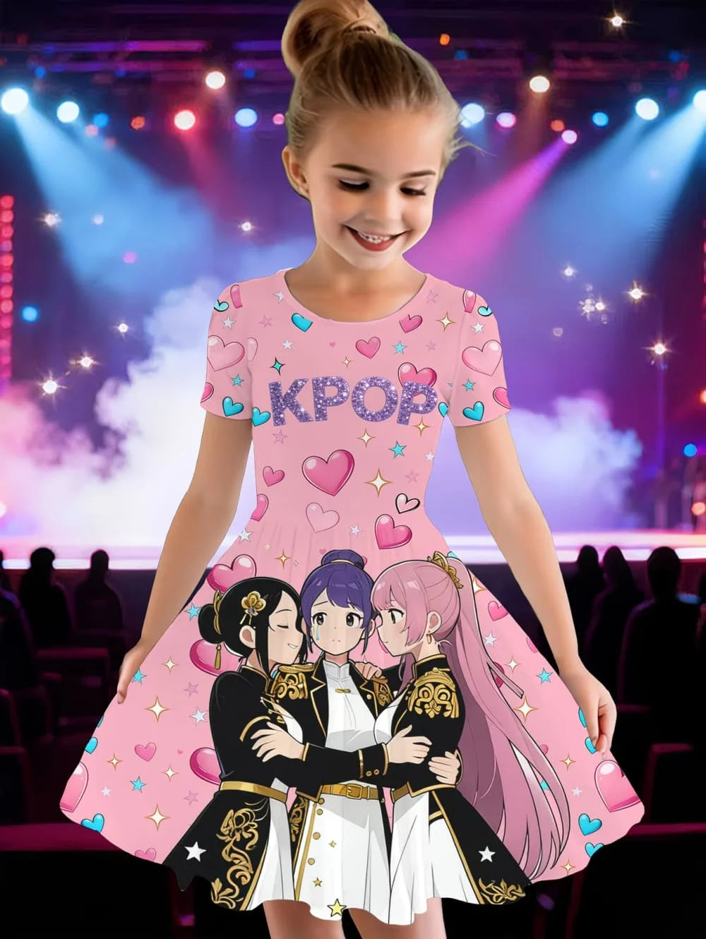 Kpop Cartoon Graphic Short Sleeve Dress
