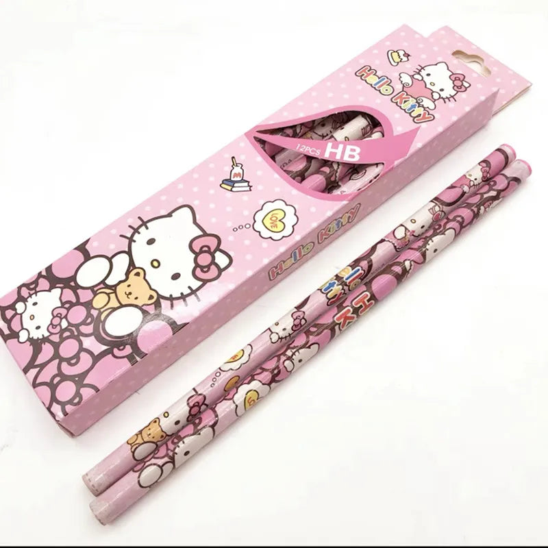 12Pcs/Box Sanrio Pencil Melody Kuromi Cinnamoroll HB Black Write Draw Pencils