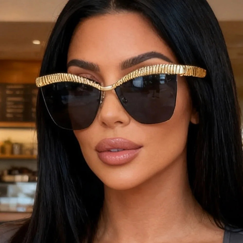 Alloy Eyebrow Half Frame Cat Eye Sunglasses