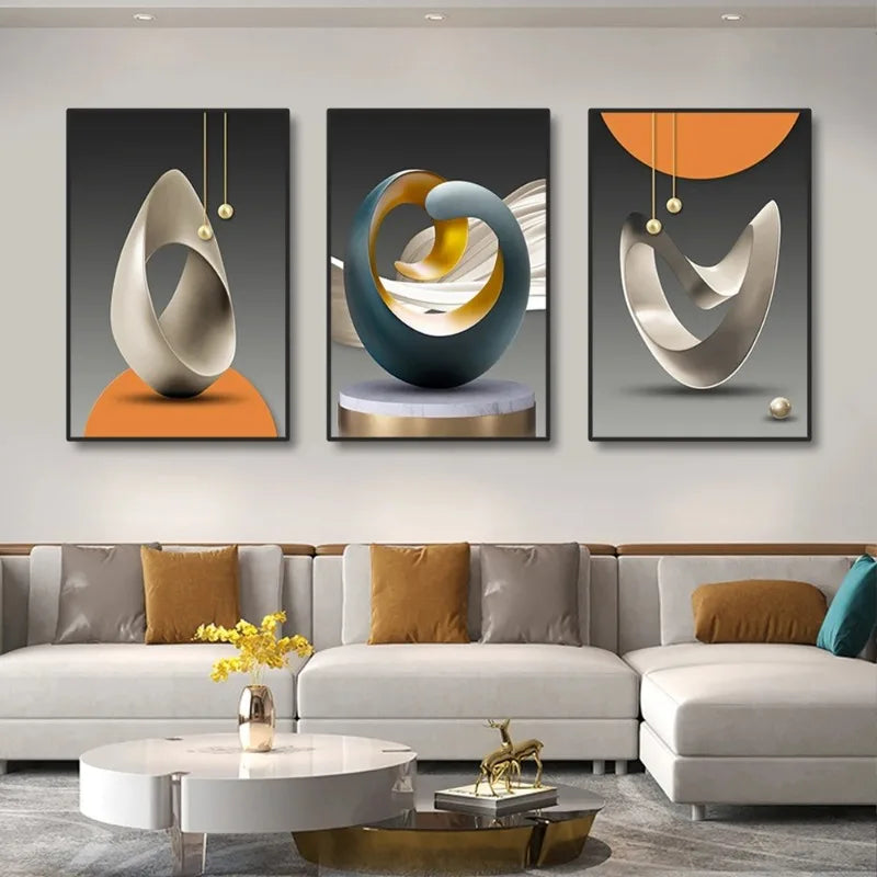 3pcs Modern Geometric Wall Art Canvas Prints Luxury Abstract Artwork Paintings