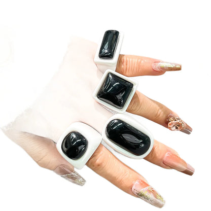 Minimalism Black White Irregular Geometric Resin Rings