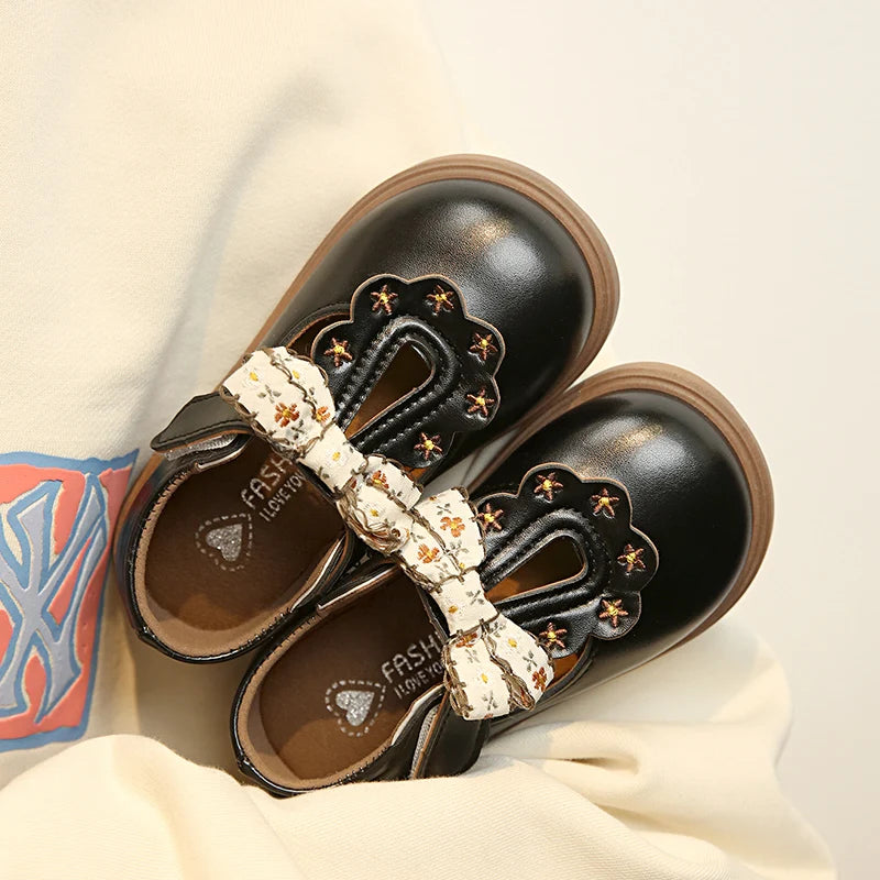 Cute bow Leather T-strap Oxfords Soft Shoes