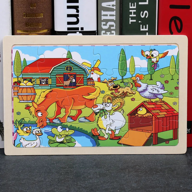 24 Pieces Puzzles Cartoon Animal Wood Jigsaw Learning Toys