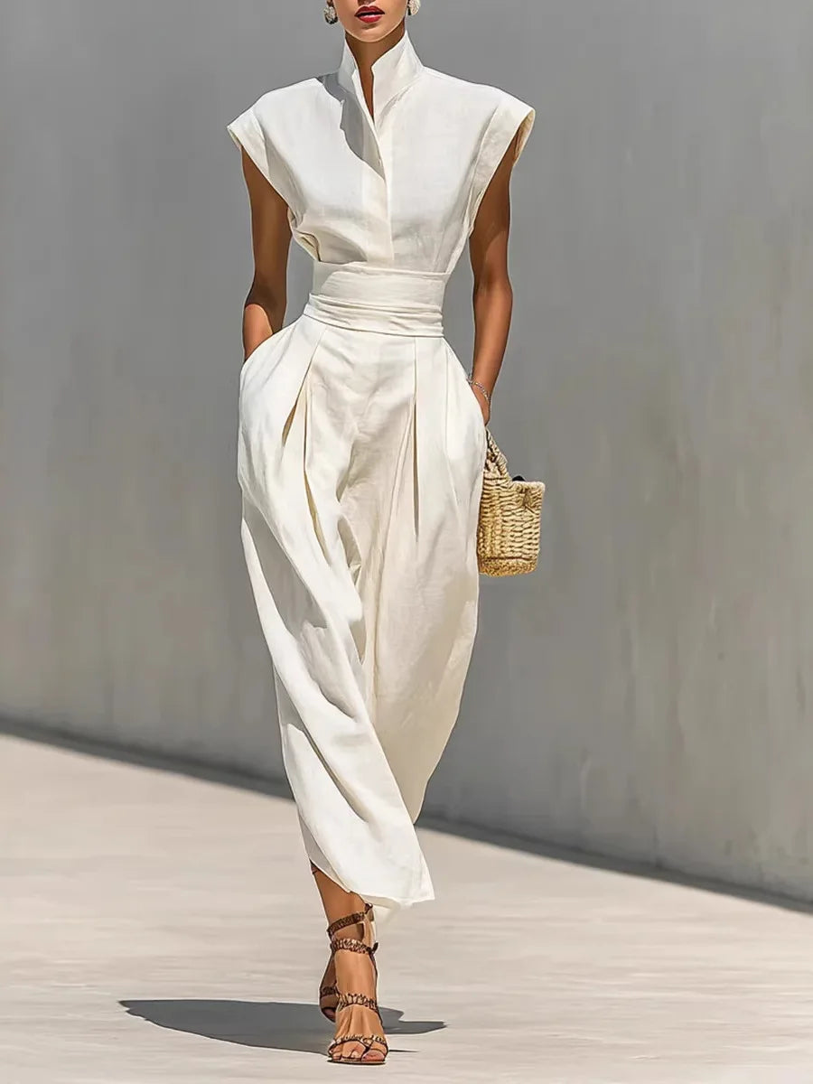 High-Waist Long Skirt with High-Neck Loose Dress