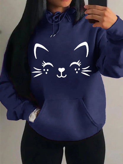 Casual Hip Hop Hoodie Happy Cat Pulloverar