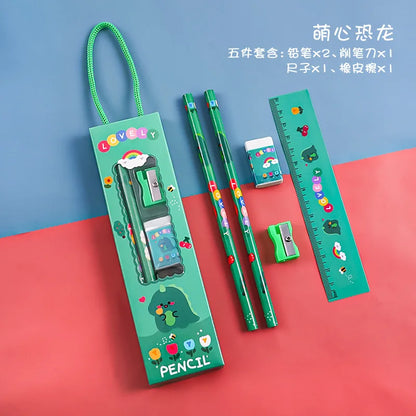 5pcs/Set Cute Cartoon Pencil Stationery Set