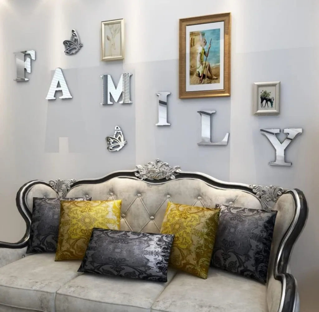Two butterflies English Letters Family 3D Mirror Wall Stickers