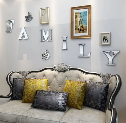 Two butterflies English Letters Family 3D Mirror Wall Stickers