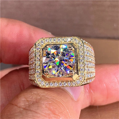 Shining White Zircon Round Stone Vintage Gold Ring Male