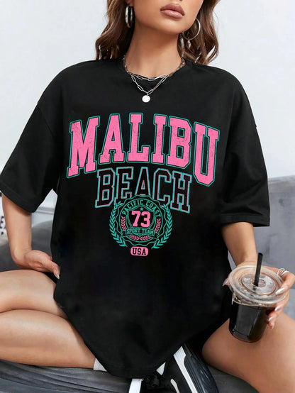 Malibu Beach Letter Street Casual T-shirt