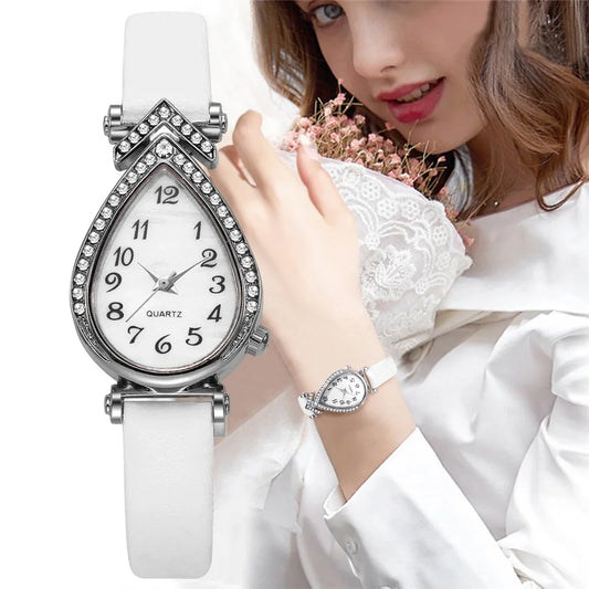 Rhinestone Quartz Leather Strap Watch