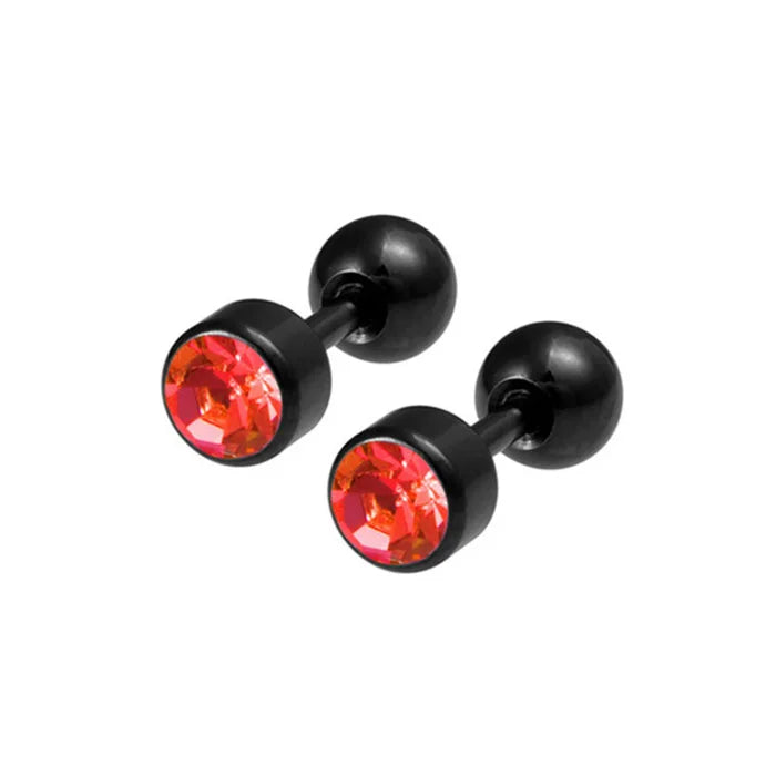 2Pcs Surgical Steel Crystal Screw Ball Stud Earrings