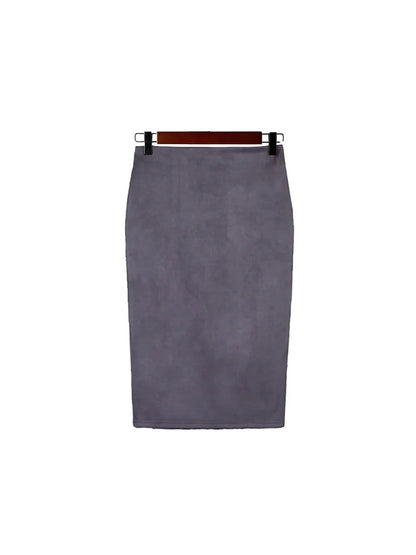 Suede Pencil High Waist Bodycon Vintage Suede Split Thick Stretchy Skirts