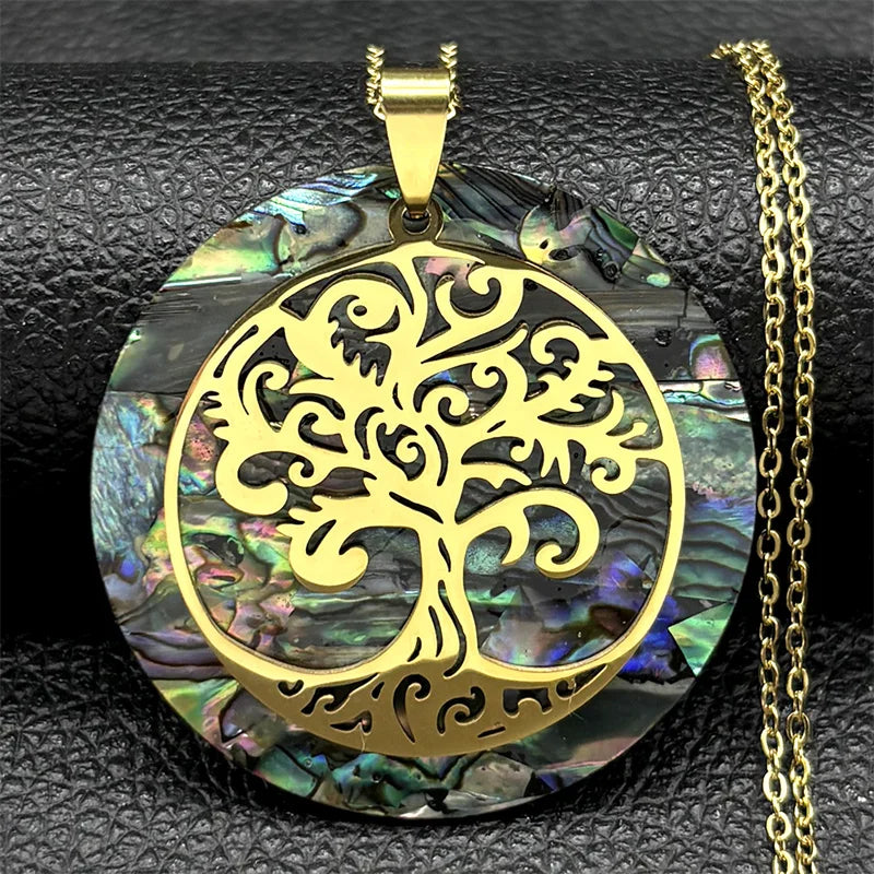 Tree of Life Stainless Steel Abalone Shell Natural Necklace