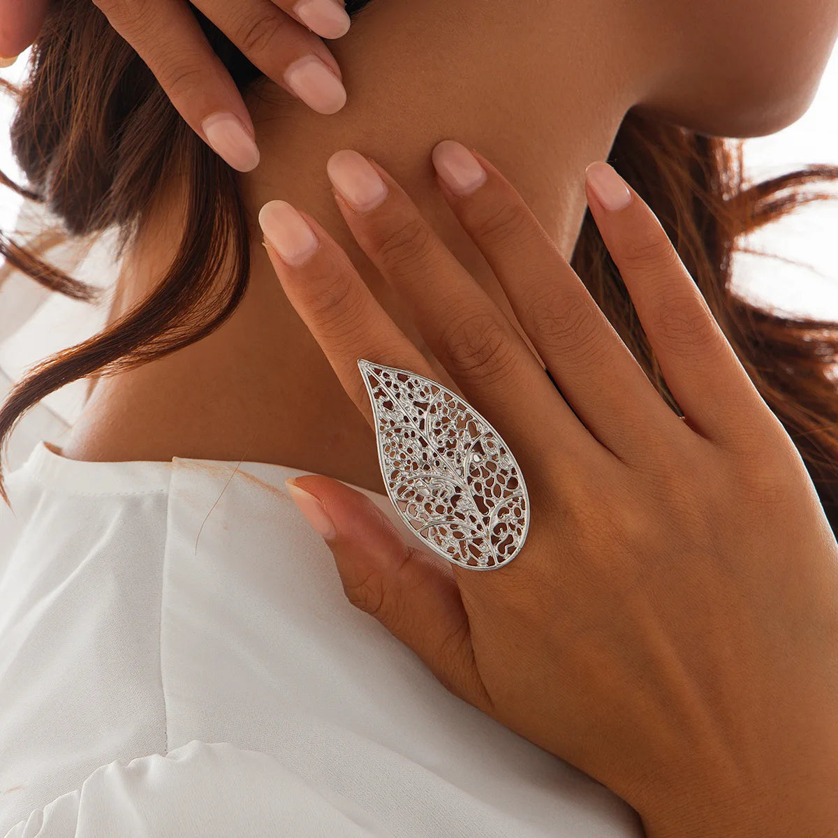 Punk Exaggerated Irregular Metal Wide Imitation Pearl Geometric Rings