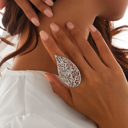 Punk Exaggerated Irregular Metal Wide Imitation Pearl Geometric Rings