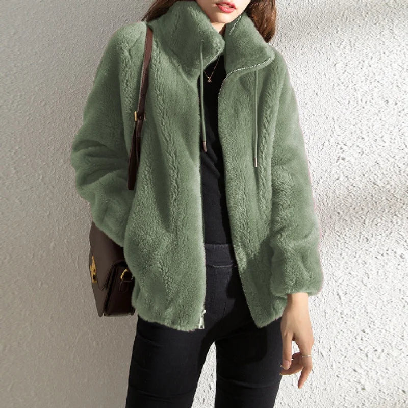 Faux Fur Coats Zipper Cardigan Plush Thick Warm Oversized Overcoat