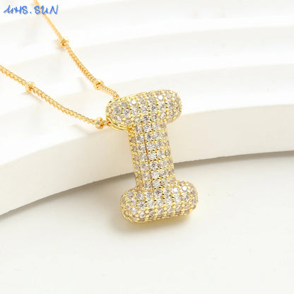 26 Letter Copper Zircon Bubble Initial Chunky Necklace