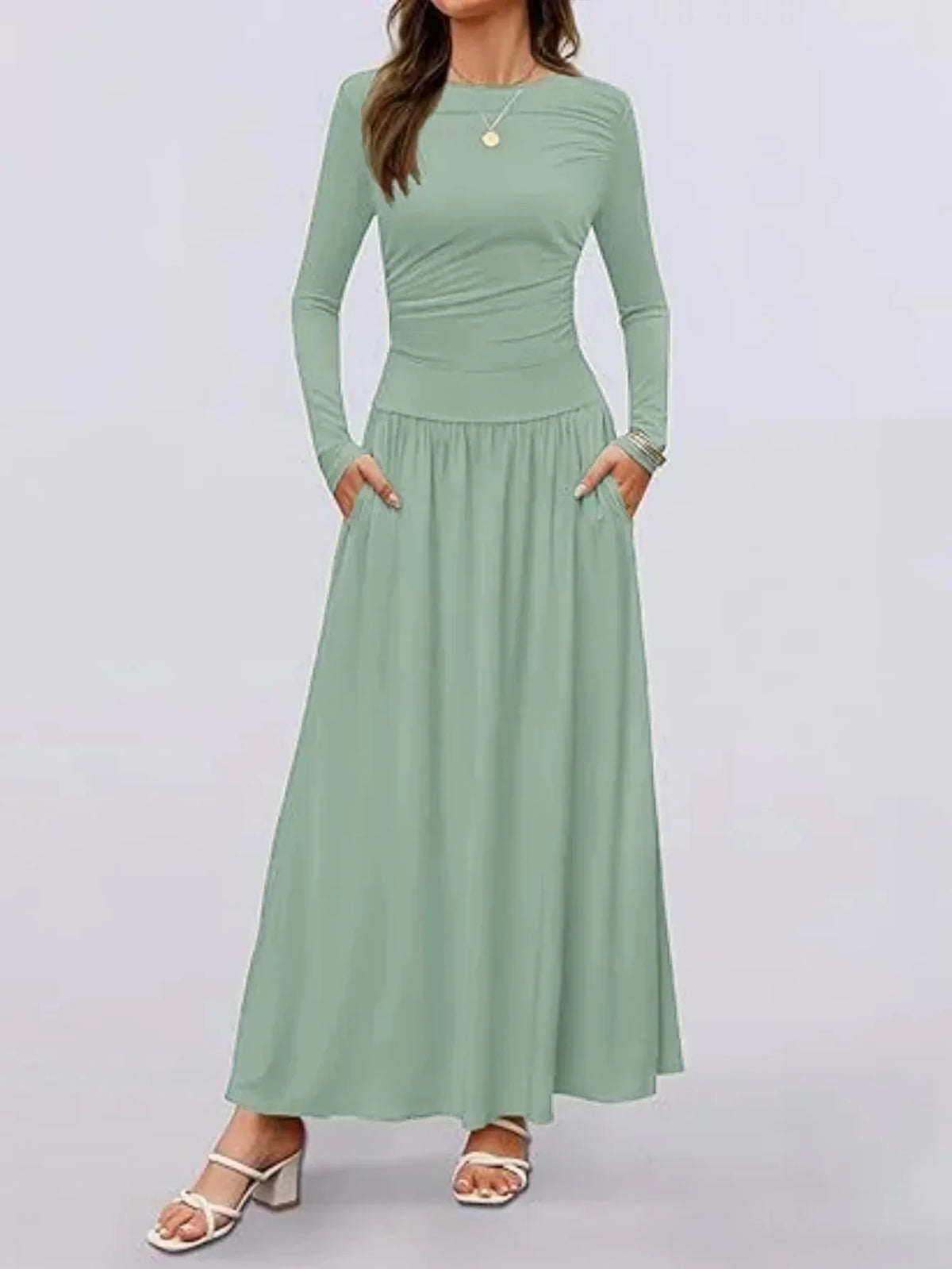 Long Sleeve Maxi Fit Ruched Casual Wear Dress