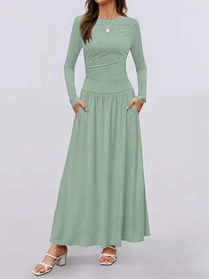 Long Sleeve Maxi Fit Ruched Casual Wear Dress