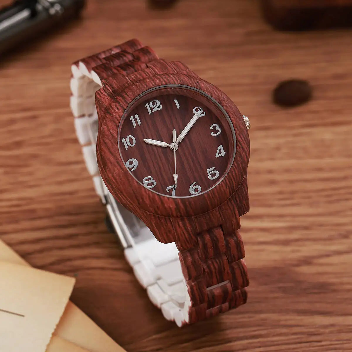 Casual Wooden Pattern Plastic Band Quartz Watch