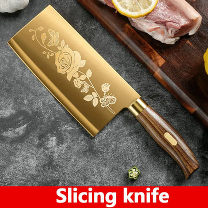 Golden Rose Pattern Kitchen Knife Set