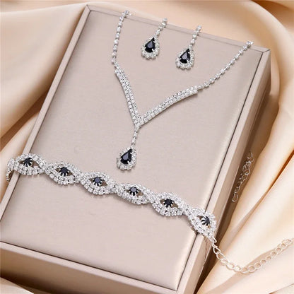 Rhinestone Water Drop Crystal Necklace Set