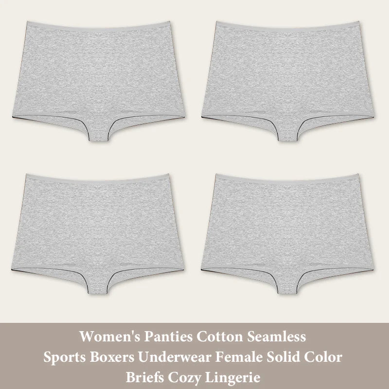 4PCS Cotton Seamless Sports Boxers Underwear  Briefs Cozy Lingerie XS-XL