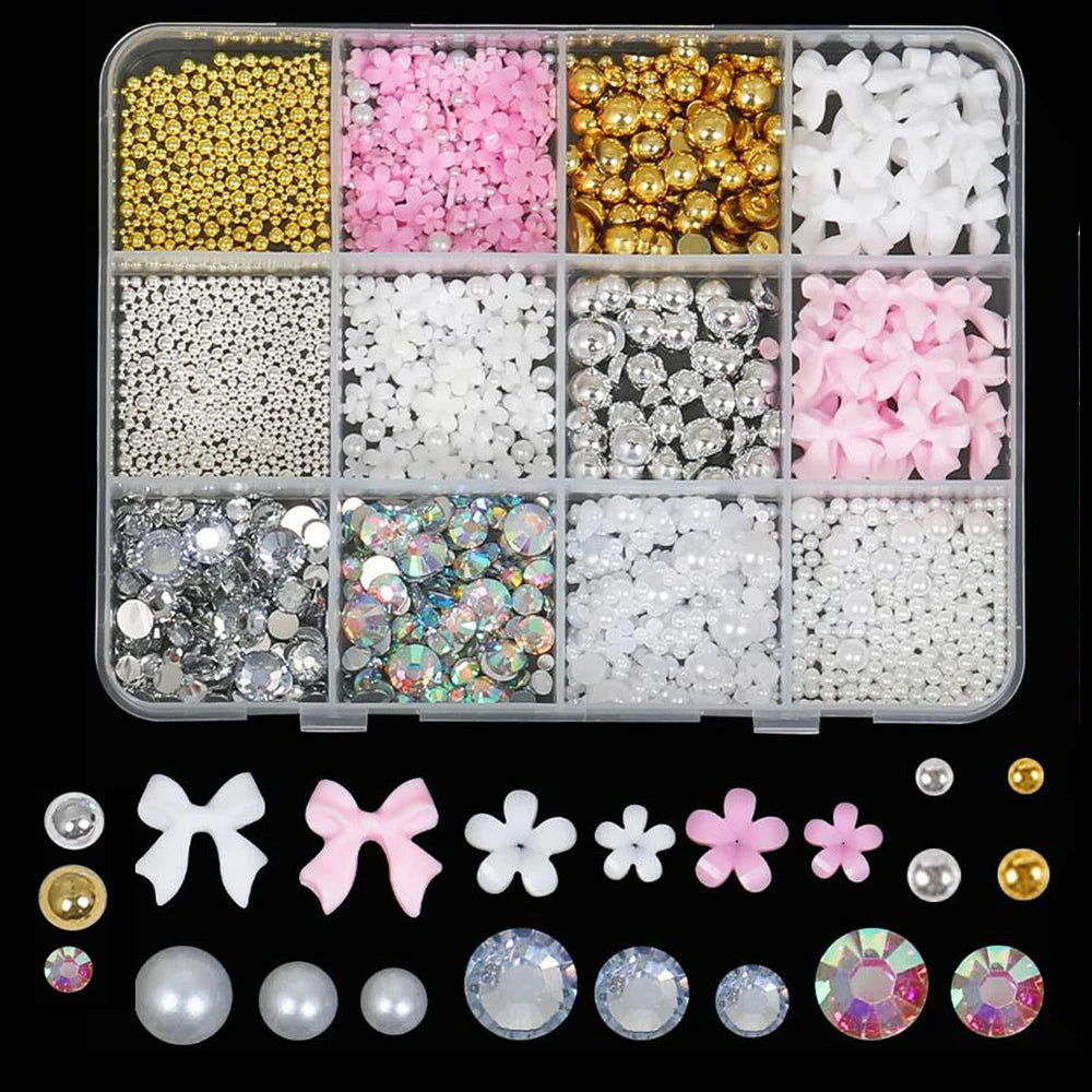 12/15Grids Acrylic Flower Nail Charms Mix Colors Set