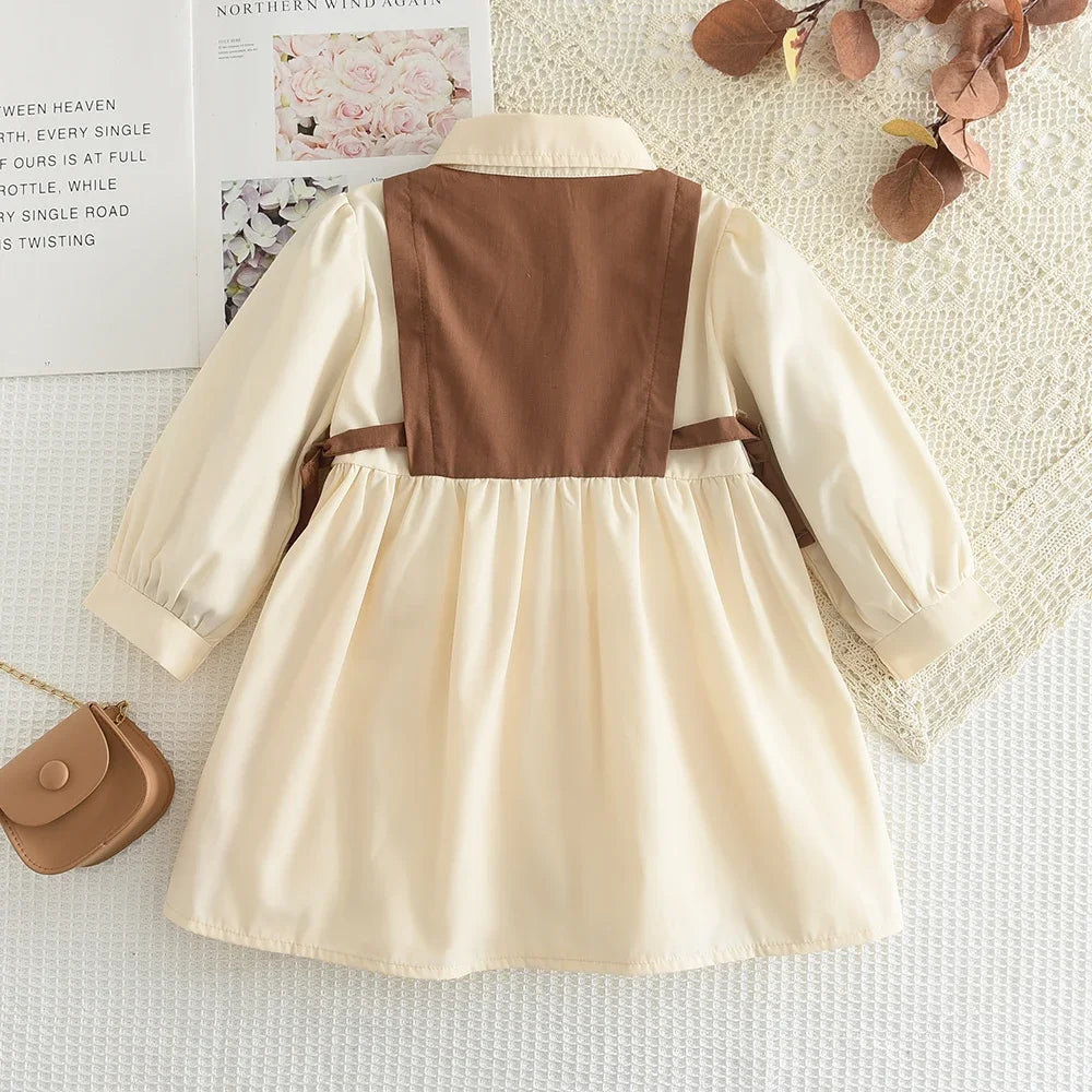 Bear Leader Butterfly Knot Color Blocked Girls Dresses
