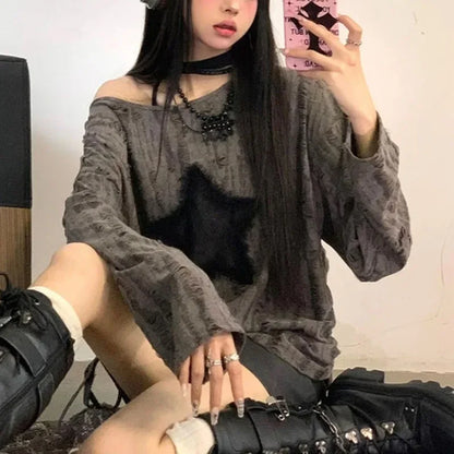 Off Shoulder Oversized Long Sleeve Loose Sweater