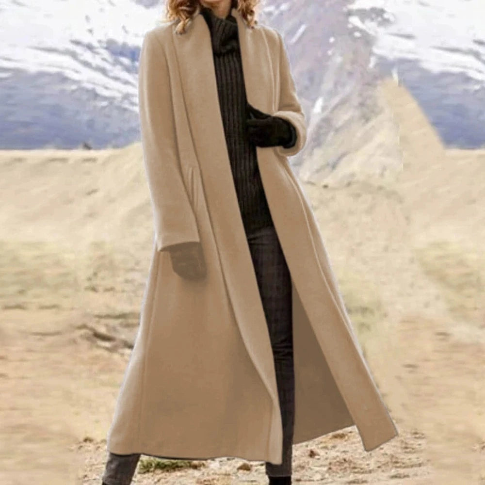 Plus Size Extra Long Woolen Loose Casual Wool Blend Coat