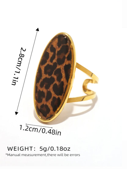 18K PVD Golden Plated 304 Stainless Steel Chunky oho Leopard Rings
